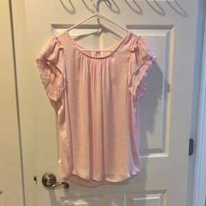 LC Lauren Conrad Light Pink Flutter Sleeve Blouse